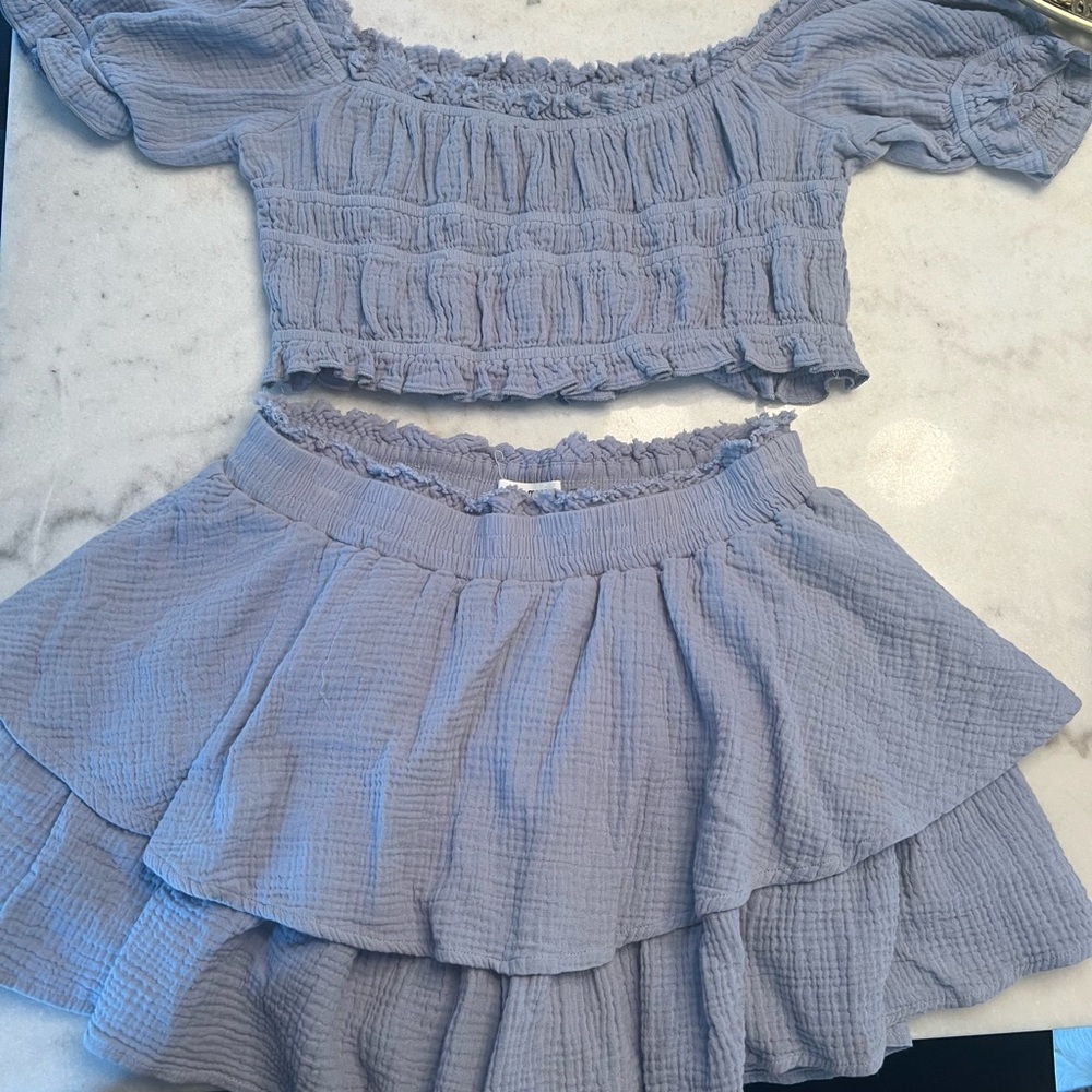 Light Blue Off-Shoulder Ruffle Set by day + moon